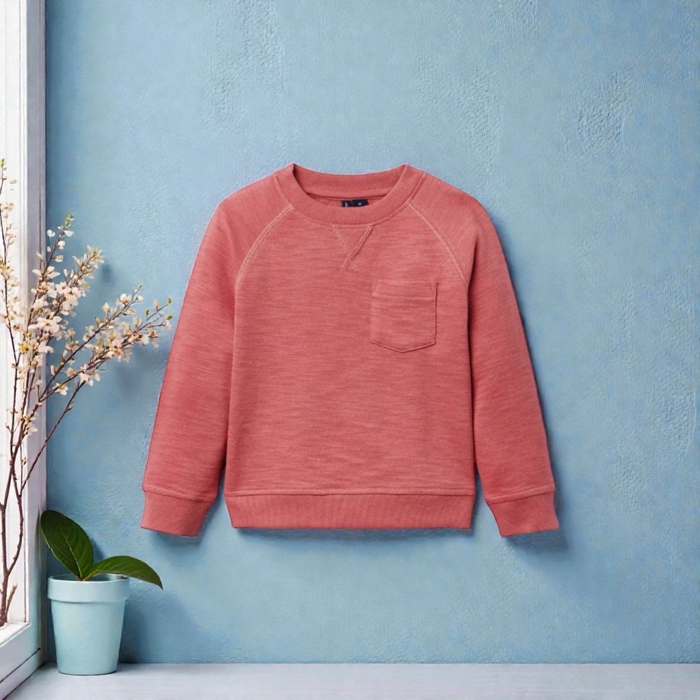 Janie and Jack Coral Slub French Terry Crew Neck Crewneck Sweatshirt - Picture 3 of 7